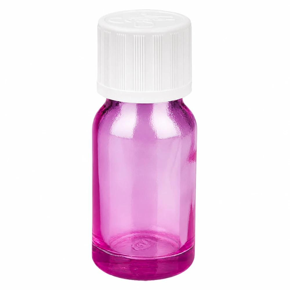 Butelka z zakraplaczem 10 ml 1,2 mm biała, standardowo zabezpieczona przed dziećmi PurpleLine.UT18/10 Butelka z zakraplaczem o pojemności 10 ml, fioletowo-przezroczysta z białą zakrętką do precyzyjnego dozowania