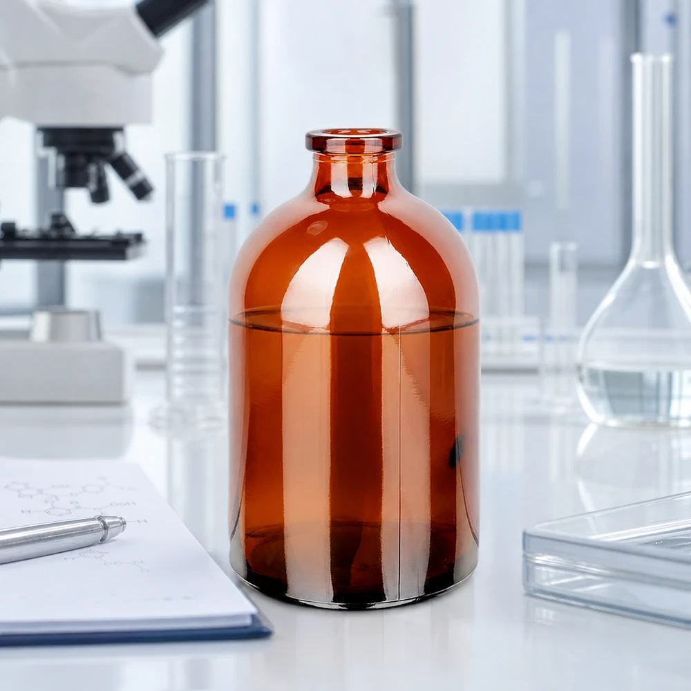 Butelka iniekcyjna z bursztynowego szkła 100 ml Lichtgeschützte Injektionsflasche 100ml aus Braunglas mit transparentem Trichter und Petrischale