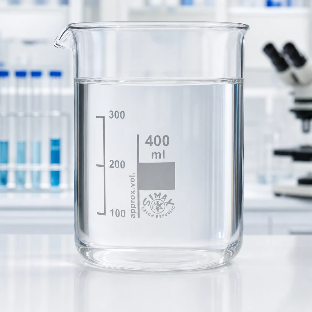 Zlewka 400 ml ze szkła borokrzemowego, niski kształt Zlewka o pojemności 400 ml wykonana z wysokiej jakości szkła borokrzemowego do profesjonalnych zastosowań laboratoryjnych