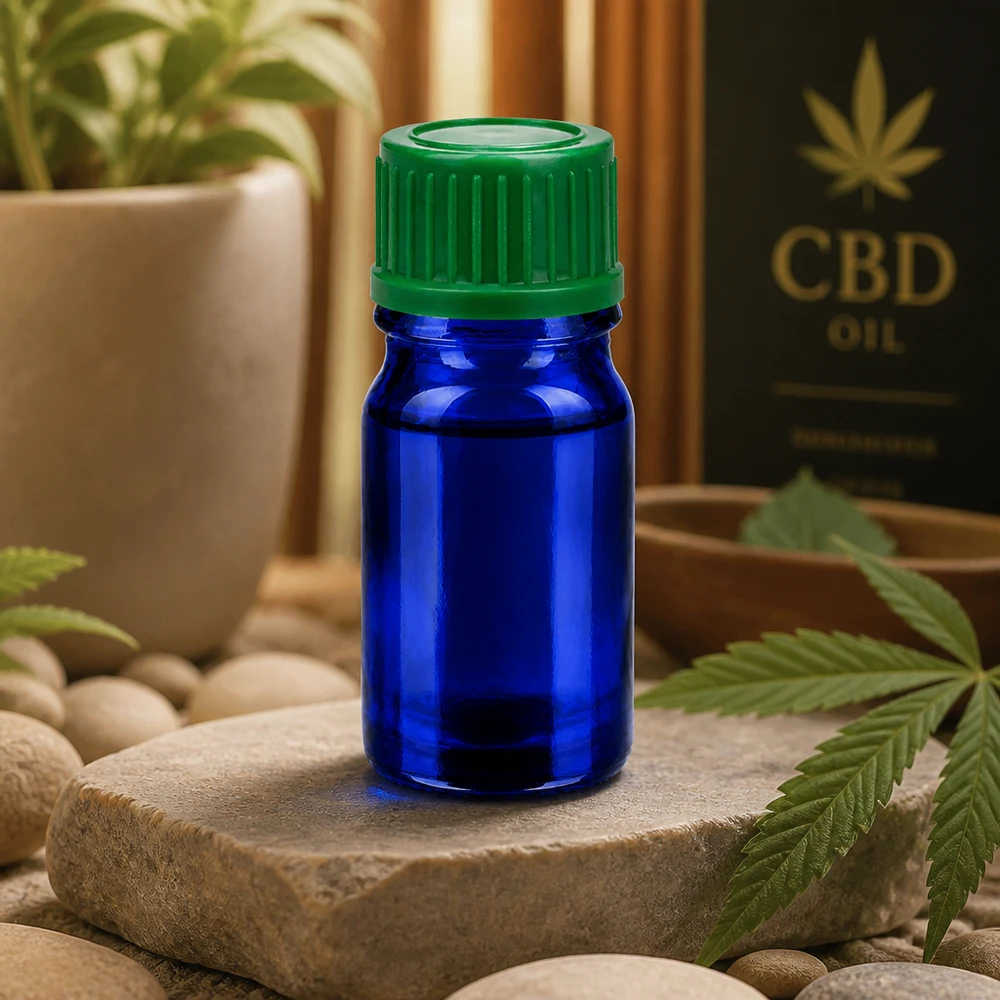 5ml kobaltowo-niebieska szklana butelka 11mm SV zielona STD BlueLine UT18/5 do CBD i aromaterapii