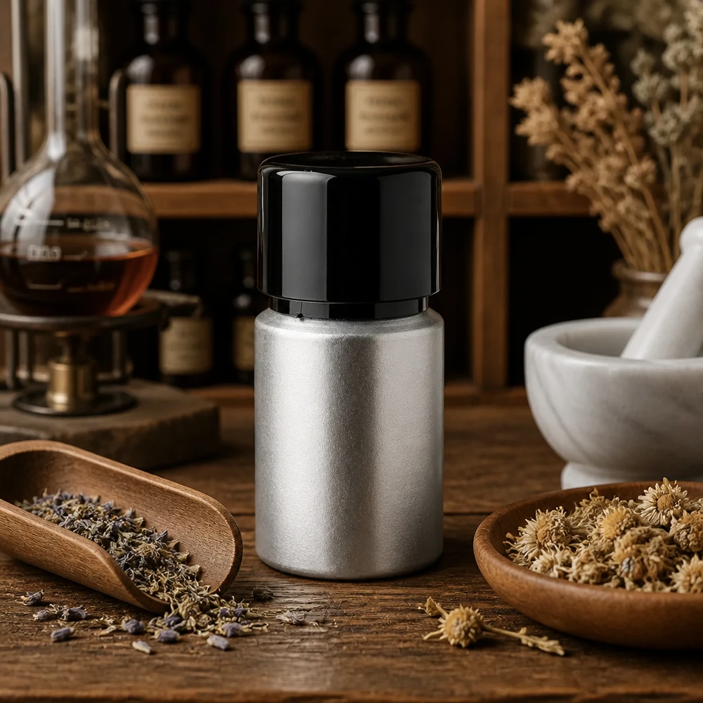 Butelka z barwionego aluminium o pojemności 10 ml z zakrętką Barwiona aluminiowa butelka 10 ml z matowym wykończeniem - idealna do aromaterapii i kosmetyków naturalnych
