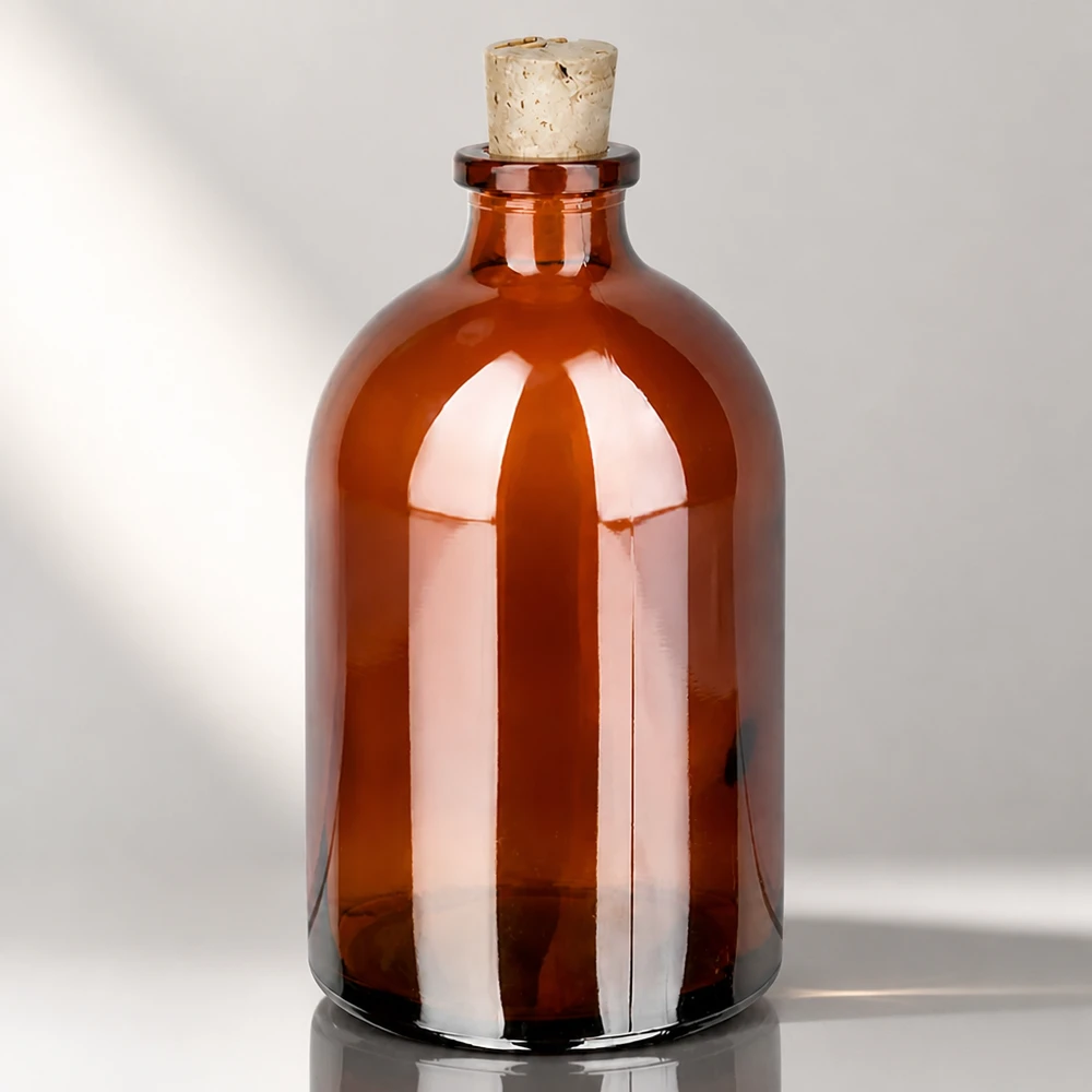 Butelka z bursztynowego szkła 100 ml z korkiem 11/14 mm Klassische Medizinflasche 100ml in Braunglas mit zylindrischem Korpus und Naturkorken 11/14mm