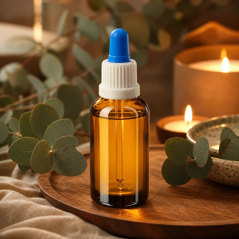 Butelka z pipetą 30 ml biała/niebieska OV BrownLine UT18/30 Butelka z bursztynowego szkła o pojemności 30 ml z pipetą z zakraplaczem - idealna do wrażliwych na światło płynów i kosmetyków.
