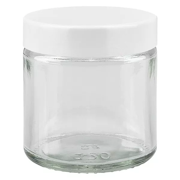 Przezroczysty szklany słoik 120 ml z białą bakelitową pokrywką ApoGlas. Farmaceutyczna jakość produkcji UE. Bezpieczny dla żywności. Elegancka prezentacja zawartości. Przezroczysty szklany słoik 120 ml z białą bakelitową pokrywką ApoGlas. Farmaceutyczna jakość produkcji UE. Bezpieczny dla żywności. Elegancka prezentacja zawartości.