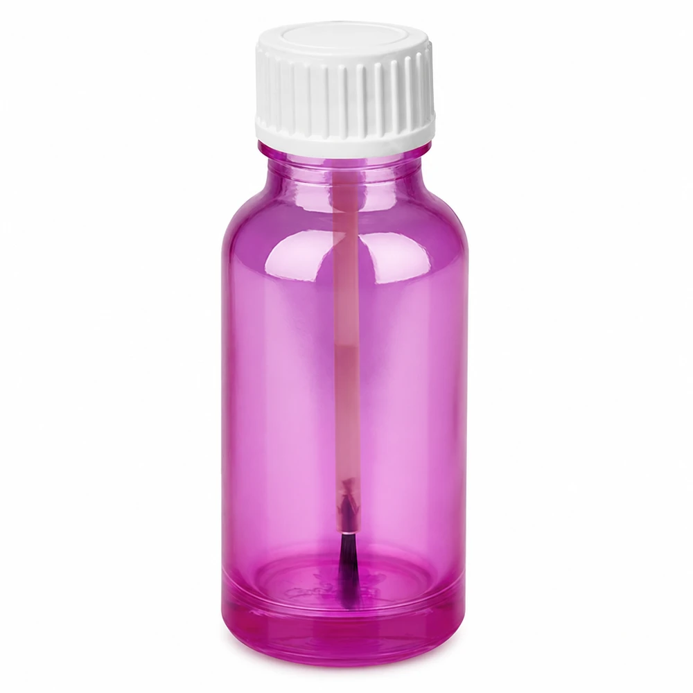 Butelka z pędzelkiem 20 ml PurpleLine UT18/20 biały standardowy Butelka z pędzelkiem 20 ml z fioletowego szkła z białą zakrętką na lakier do paznokci i kosmetyki