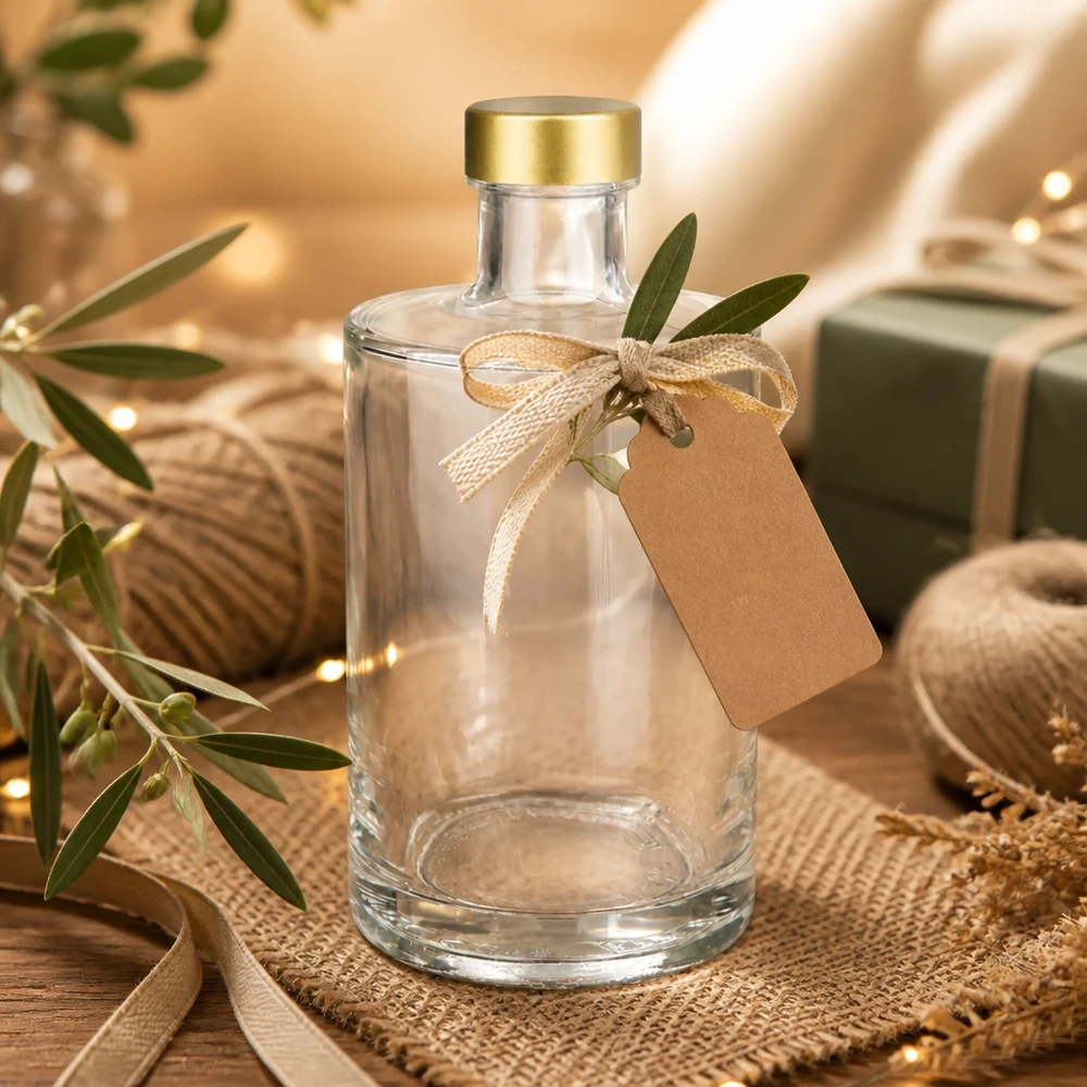 375ml Glasflasche Sam leer mit Geschenkanhänger goldener Schraubverschluss UNiTWIST gemütliche Geschenkverpackung
