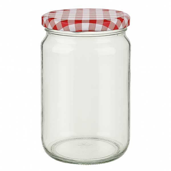 Słoik okrągły 795 ml z pokrywką BasicSeal czerwona/biała UN..