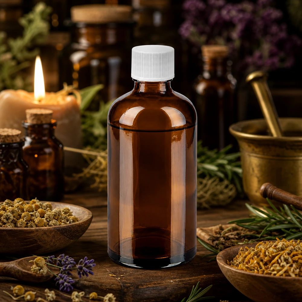 Butelka 100 ml 11 mm SV biała STD BrownLine UT18/100 Mała butelka na lek o pojemności 100 ml wykonana z bursztynowego szkła chroniącego przed promieniowaniem UV z praktyczną zakrętką
