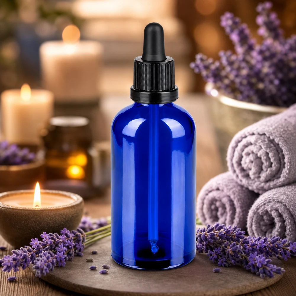 100 ml butelka z pipetą czarna OV BlueLine UT18/100 Butelka z pipetą 100 ml z czarną zakrętką i zakraplaczem do olejków eterycznych i aromaterapii