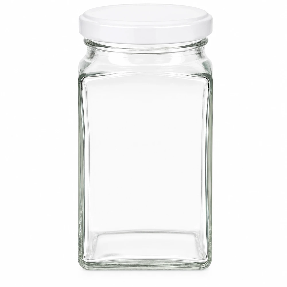 260 ml słoik tetra z białą pokrywką BasicSeal pusty kwadratowy słoik do przechowywania żywności