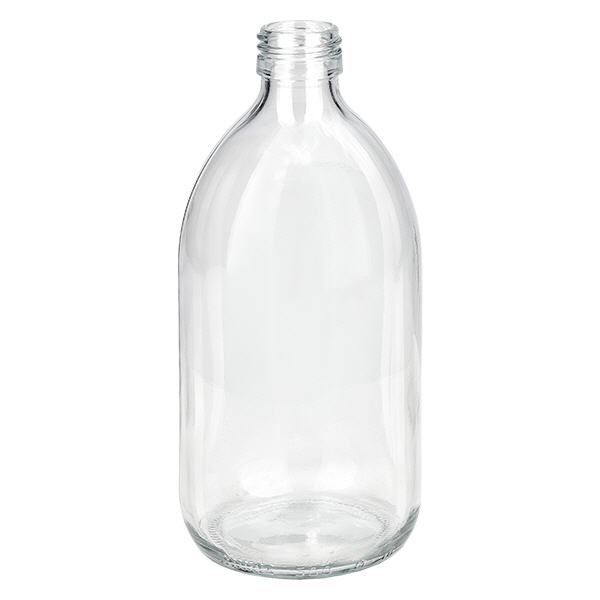 Butelka na leki 500 ml, przezroczysta, bez zakrętki PP28 ApoGlas. Farmaceutyczna jakość produkcji UE. Gwint 28 mm. (syrop, butelka z lekkiego szkła) Butelka na leki 500 ml, przezroczysta, bez zakrętki PP28 ApoGlas. Farmaceutyczna jakość produkcji UE. Gwint 28 mm. (syrop, butelka z lekkiego szkła)