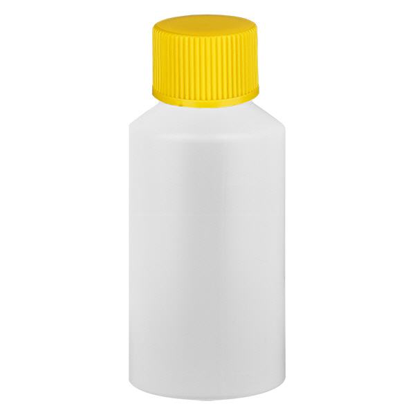 Butelka apteczna HDPE 50ml biała, z żółtym SV Butelka apteczna HDPE 50ml biała, z żółtym SV