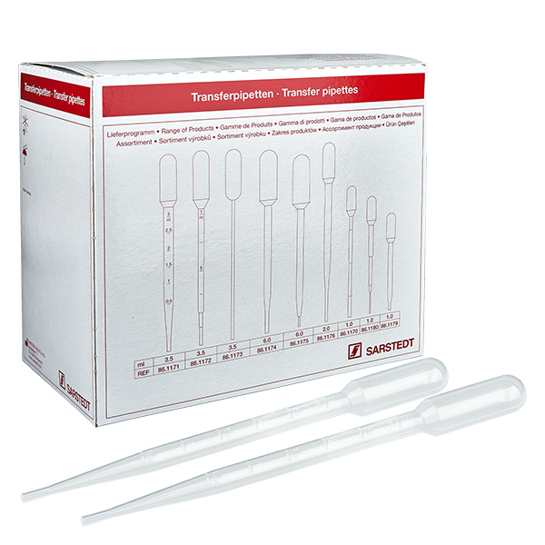 Pipeta transferowa, objętość nominalna: 3,5 ml, (dł. x szer.): 155 x 15 mm, materiał: LD-PE, przezroczysta, wielkość kropli: 35 µl - 55 µl, podziałka wstrzykiwania do 3 ml, 500 sztuk/karton Pipeta transferowa, objętość nominalna: 3,5 ml, (dł. x szer.): 155 x 15 mm, materiał: LD-PE, przezroczysta, wielkość kropli: 35 µl - 55 µl, podziałka wstrzykiwania do 3 ml, 500 sztuk/karton