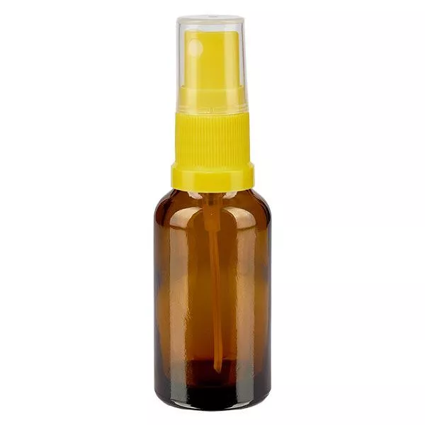 Butelka apteczna brązowa 20ml spray top żółty