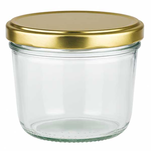 Słoik 230 ml z pokrywką BasicSeal w kolorze złotym UNiTWIST Słoik na mason 230 ml ze złotą pokrywką BasicSeal UNiTWIST - pusty słoik na mason ze szklaną zakrętką