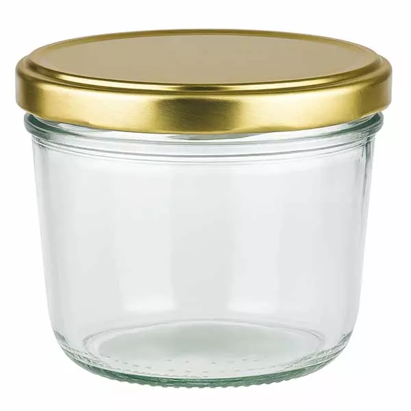 Słoik 230 ml z pokrywką BasicSeal w kolorze złotym UNiTWIST Słoik na mason 230 ml ze złotą pokrywką BasicSeal UNiTWIST - pusty słoik na mason ze szklaną zakrętką
