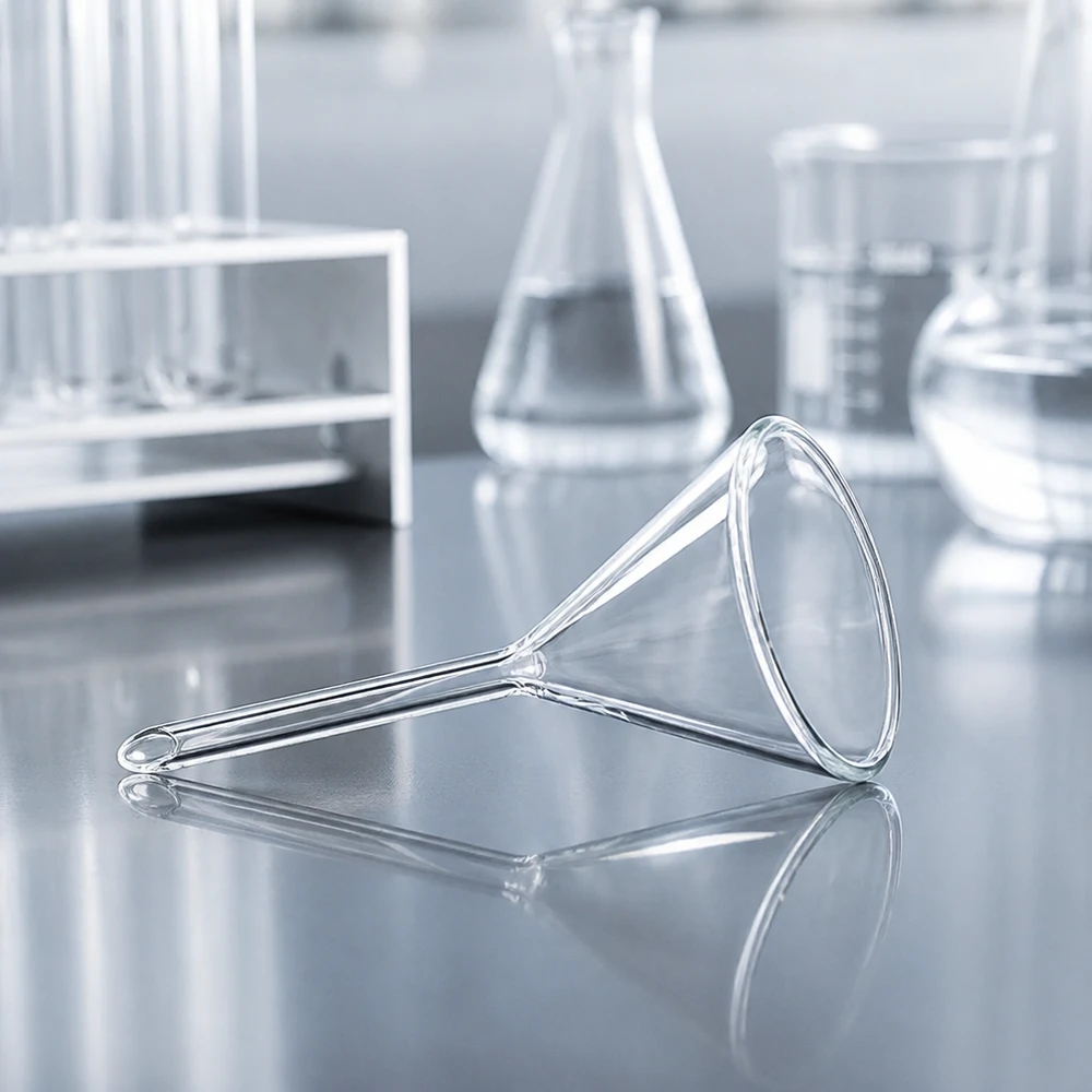 Przezroczysty lejek laboratoryjny wykonany z wysokiej jakości szkła borokrzemowego o średnicy 35 mm do profesjonalnych prac laboratoryjnych