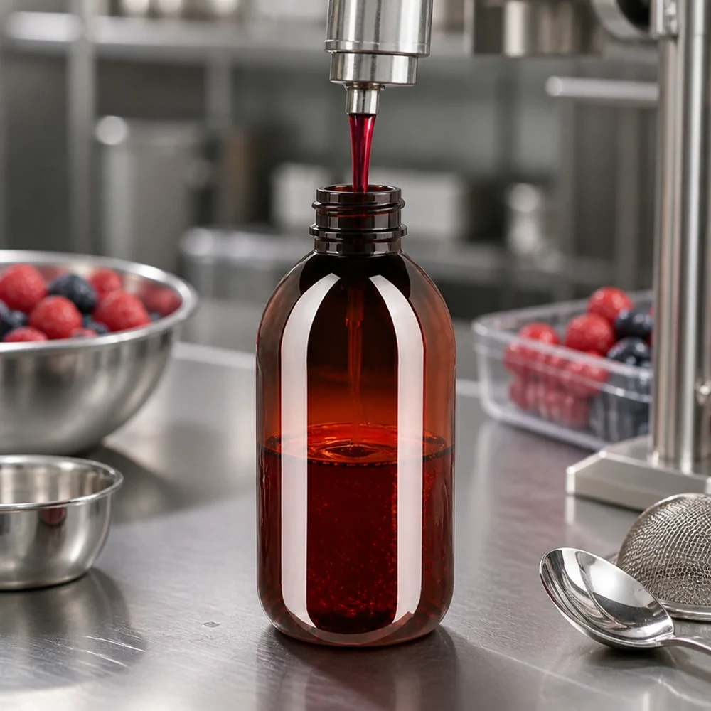 Butelka PET 250ml z atomizerem czarna Lebensmittelechte 250ml PET Flasche Braun für die Abfüllung von Beerenextrakten geeignet