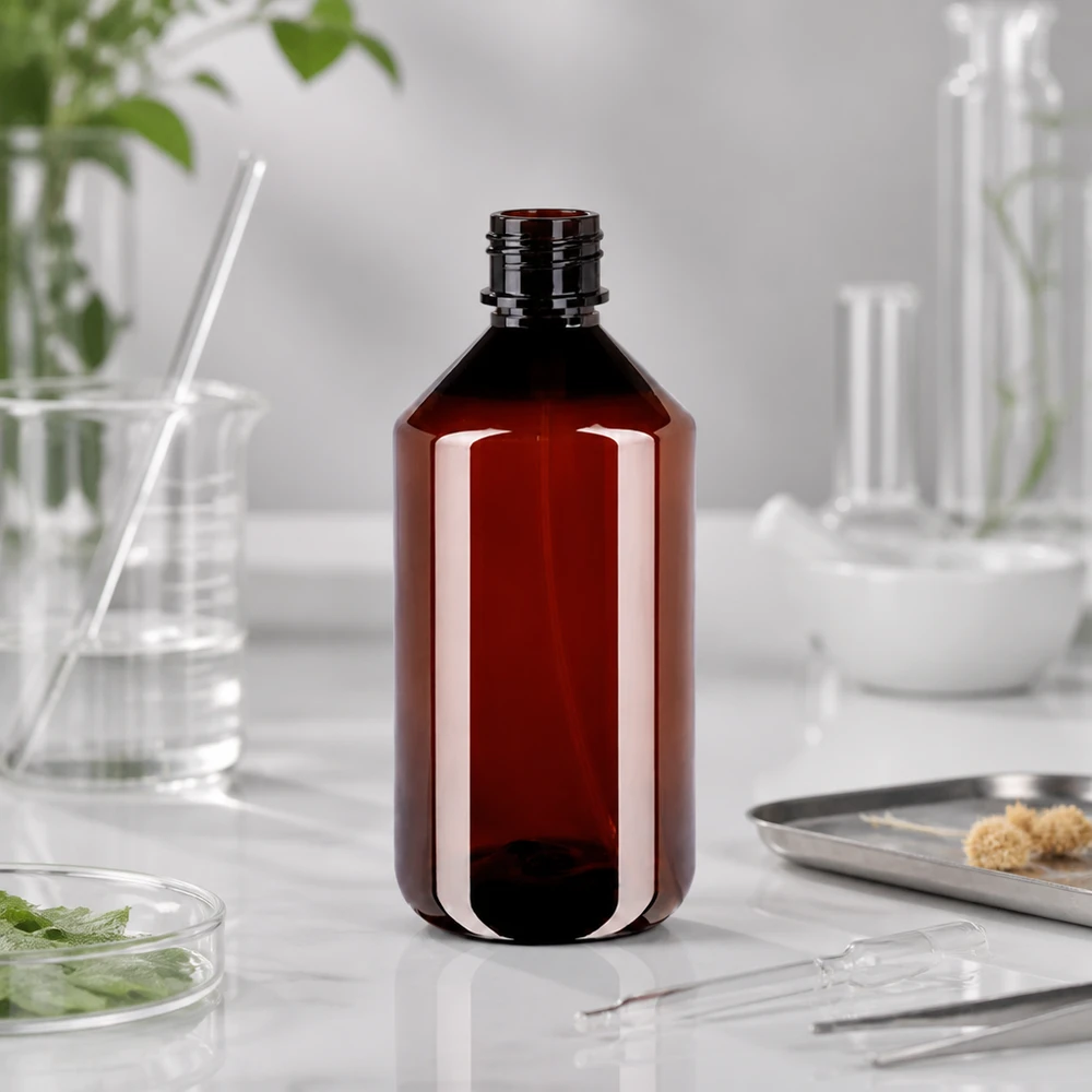 Pusta brązowa butelka PET o pojemności 750 ml z gwintem do zakręcania, przeznaczona do czarnego atomizera – opakowanie kosmetyczne