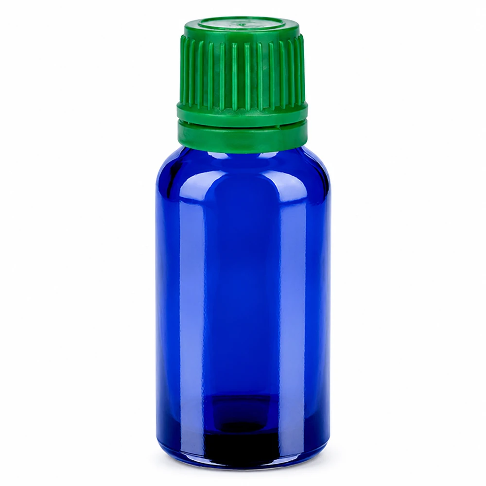 Butelka 20 ml 11 mm SV zielony OV BlueLine UT18/20 20 ml niebieska szklana butelka z zieloną zakrętką na olejki eteryczne i kosmetyki
