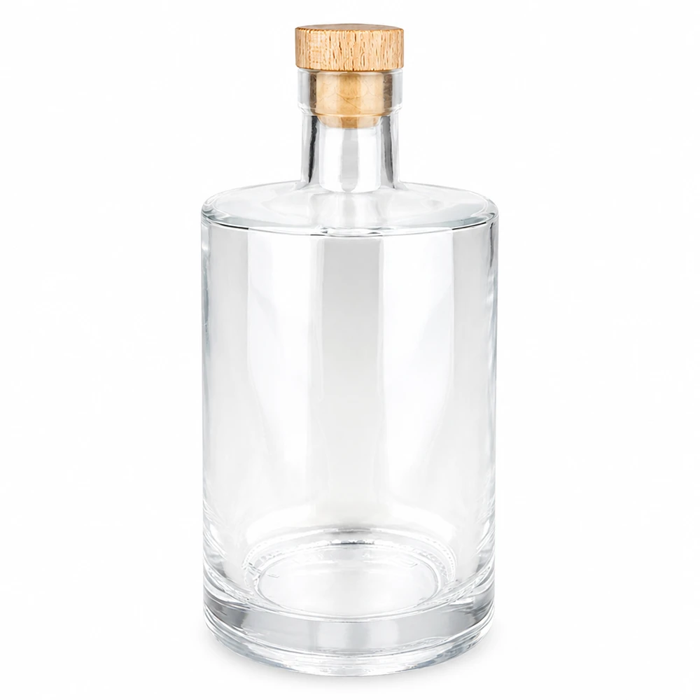 Butelka szklana 700 ml Marie z drewnianym korkiem UNiTWIST® 700ml szklana butelka Marie z drewnianym uchwytem korek UNiTWIST pusta przezroczysta na białym tle