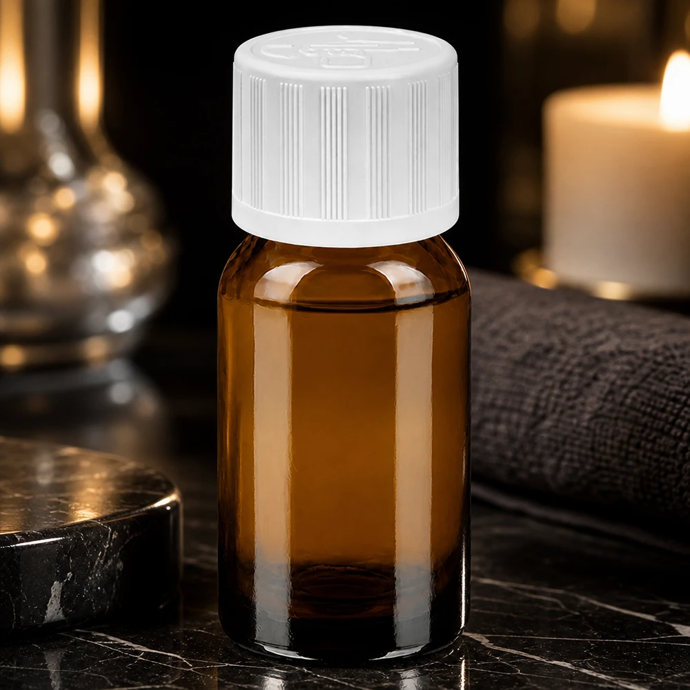 Butelka 10 ml 11 mm SV w. STD KiSi BrownLine UT18/10 Kompaktowa butelka 10 ml wykonana z bursztynowego szkła chroniącego przed promieniowaniem UV z białą nasadką do homeopatii