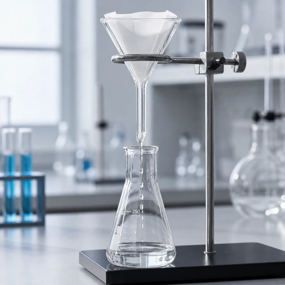 Lejek Ø 45 mm do wapna sodowanego, kąt 60°, krótki Precyzyjny szklany lejek 45 mm z kątem 60 stopni do wydajnego filtrowania w laboratorium i kuchni