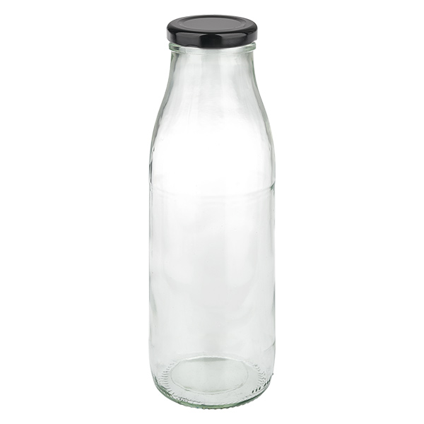 Butelka szklana 500 ml + pokrywka BasicSeal czarna UNiTWIST. Ca&#322;kowicie szczelna z du&#380;&#261; pokrywk&#261; TO48. Do mleka, sok&#243;w i lemoniady.