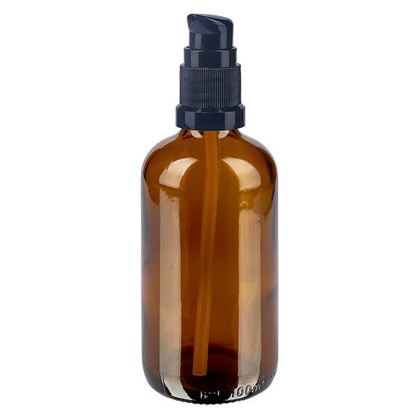 Butelka apteczna brązowa 100ml zakrętka z pompką czarna St Butelka apteczna brązowa 100ml zakrętka z pompką czarna St
