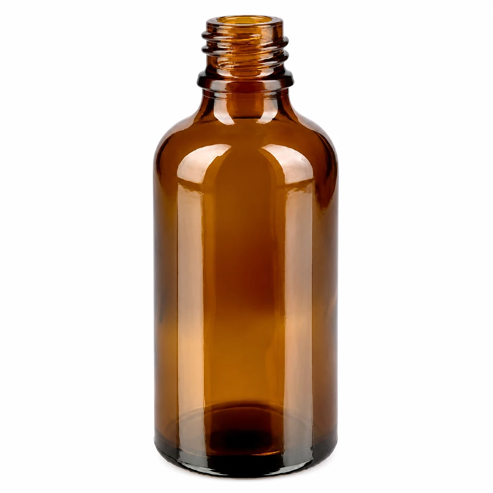 Butelka aptekarska 50 ml wykonana z bursztynowego szkła z gwintem 11 mm do substancji wrażliwych na światło