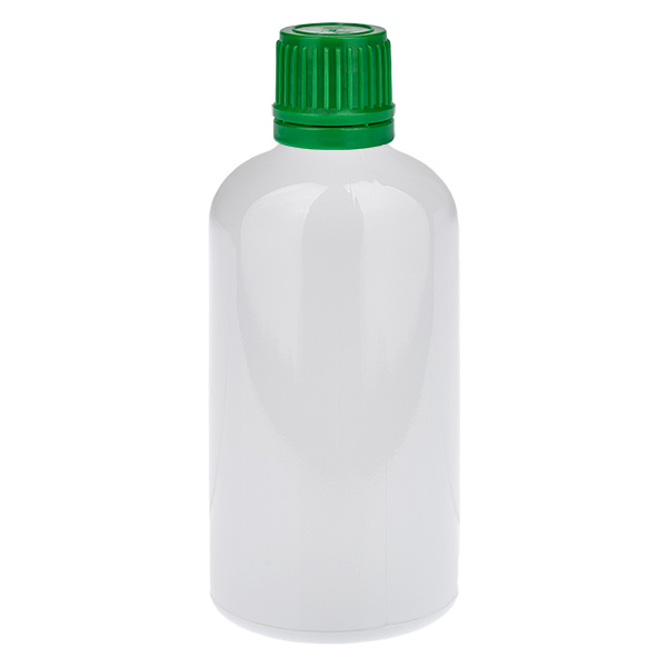 Butelka 100 ml, zakrętka 11 mm, zielona, zabezpieczenie przed otwarciem przez dzieci WhiteLine UT18/100 Butelka 100 ml, zakrętka 11 mm, zielona, zabezpieczenie przed otwarciem przez dzieci WhiteLine UT18/100
