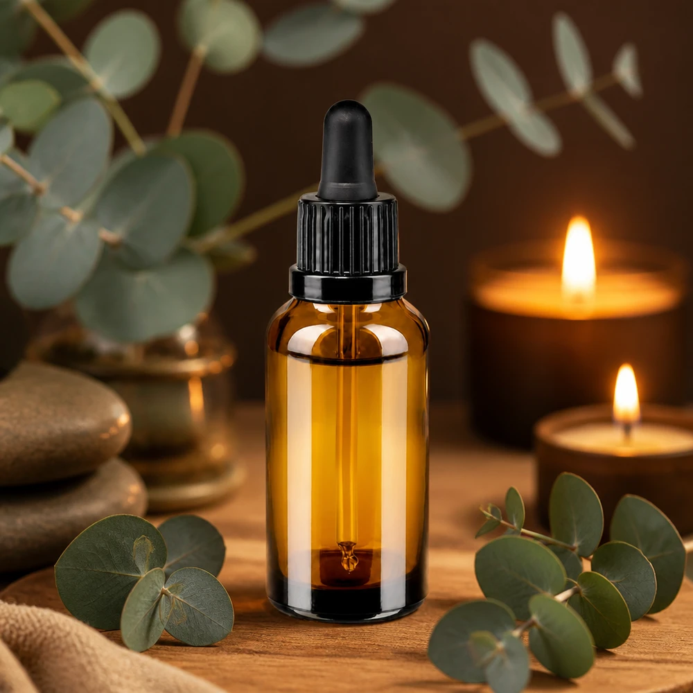 30 ml butelka z pipetą, czarna OV BrownLine UT18/30 Brązowa butelka z pipetą o pojemności 30 ml z czarną zakrętką do zastosowań kosmetycznych i aromaterapeutycznych