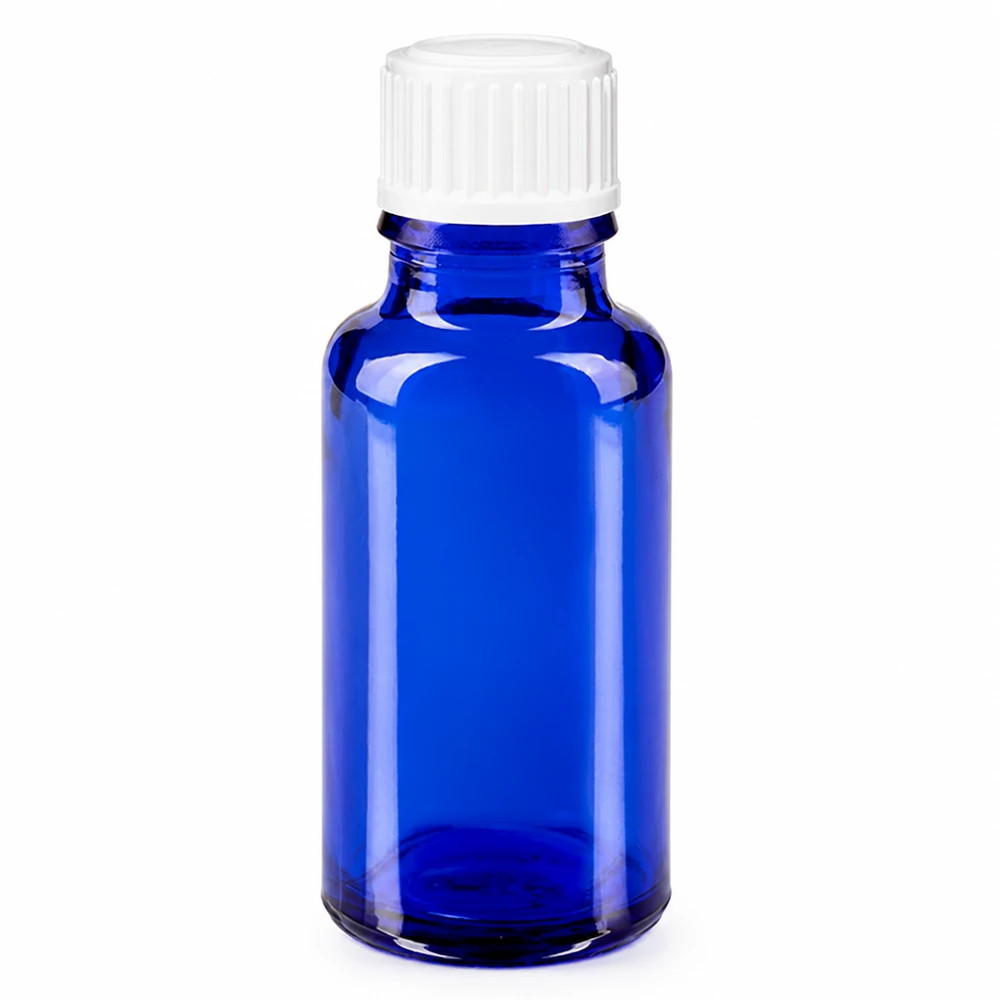 Butelka apteczna niebieska 20ml zakrętka biała szt. 20 ml niebieska szklana buteleczka apteczna z białym zakrętkiem 11 mm