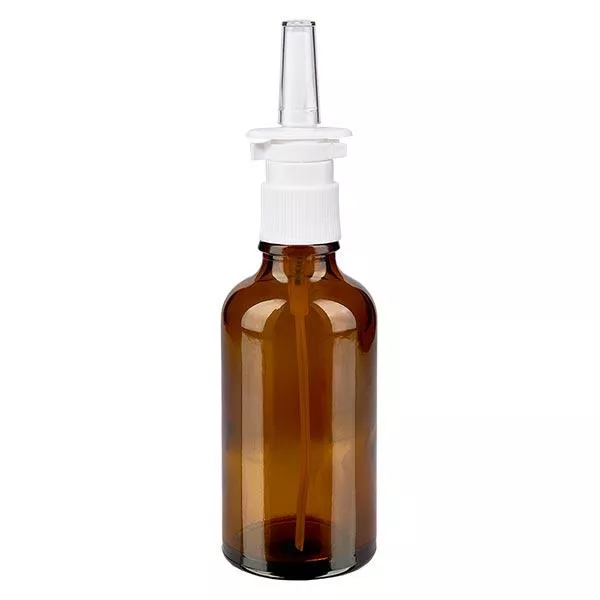 Butelka apteczna brązowa 50ml atomizer do nosa biały St Butelka apteczna brązowa 50ml atomizer do nosa biały St