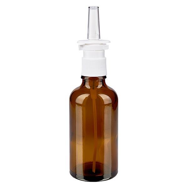 Butelka apteczna brązowa 50ml atomizer do nosa biały St Butelka apteczna brązowa 50ml atomizer do nosa biały St