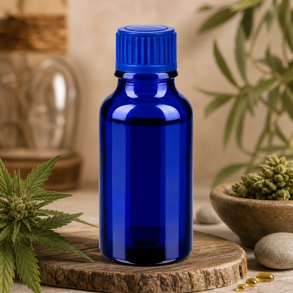 Butelka 20 ml 11 mm SV niebieski STD BlueLine UT18/20 Szklana butelka BlueLine 20 ml z gwintem UT18/20 - wysokiej jakości wykonanie do profesjonalnego użytku