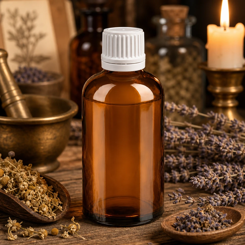 100 ml butelka z kroplomierzem 0,7 mm biała OV BrownLine UT18/100 Butelka z zakraplaczem 100 ml BrownLine z brązowego szkła z ochroną UV dla substancji wrażliwych na światło