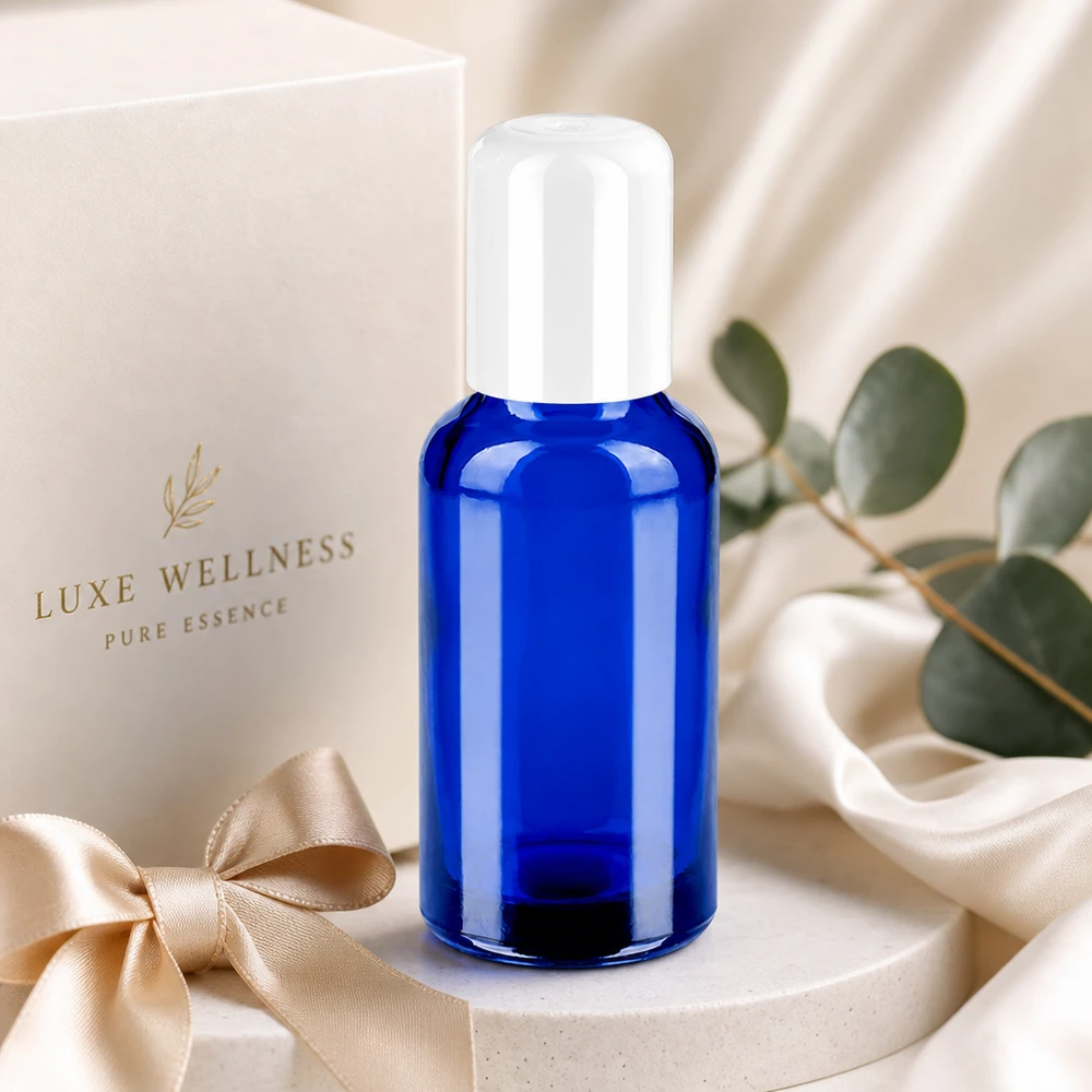 30 ml butelka roll-on z białą nakrętką STD BlueLine UT18/30 do mobilnej aromaterapii w podróży