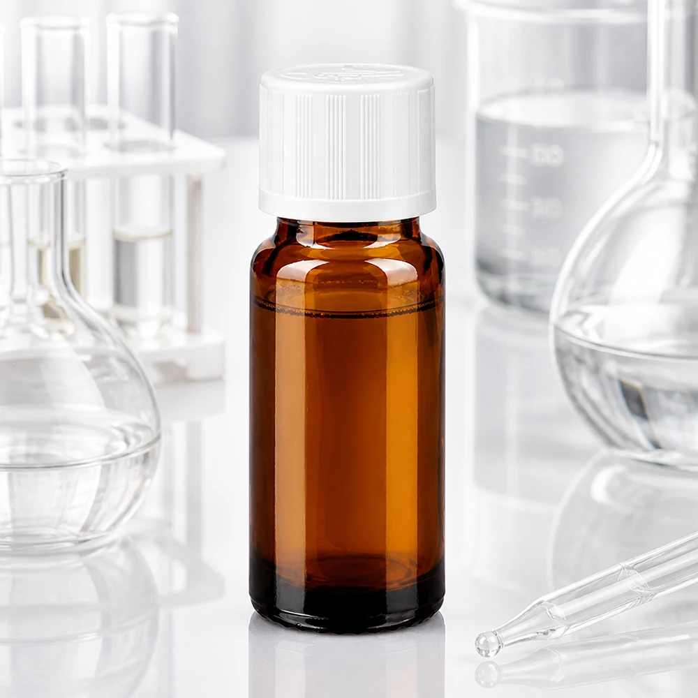 Butelka apteczna brązowa 10ml z kroplomierzem biała KiSi St Butelka z brązowego szkła o pojemności 10 ml z białym zamknięciem zabezpieczającym przed dziećmi i wkładką kroplomierzem 1,2 mm, wyprodukowana w laboratorium