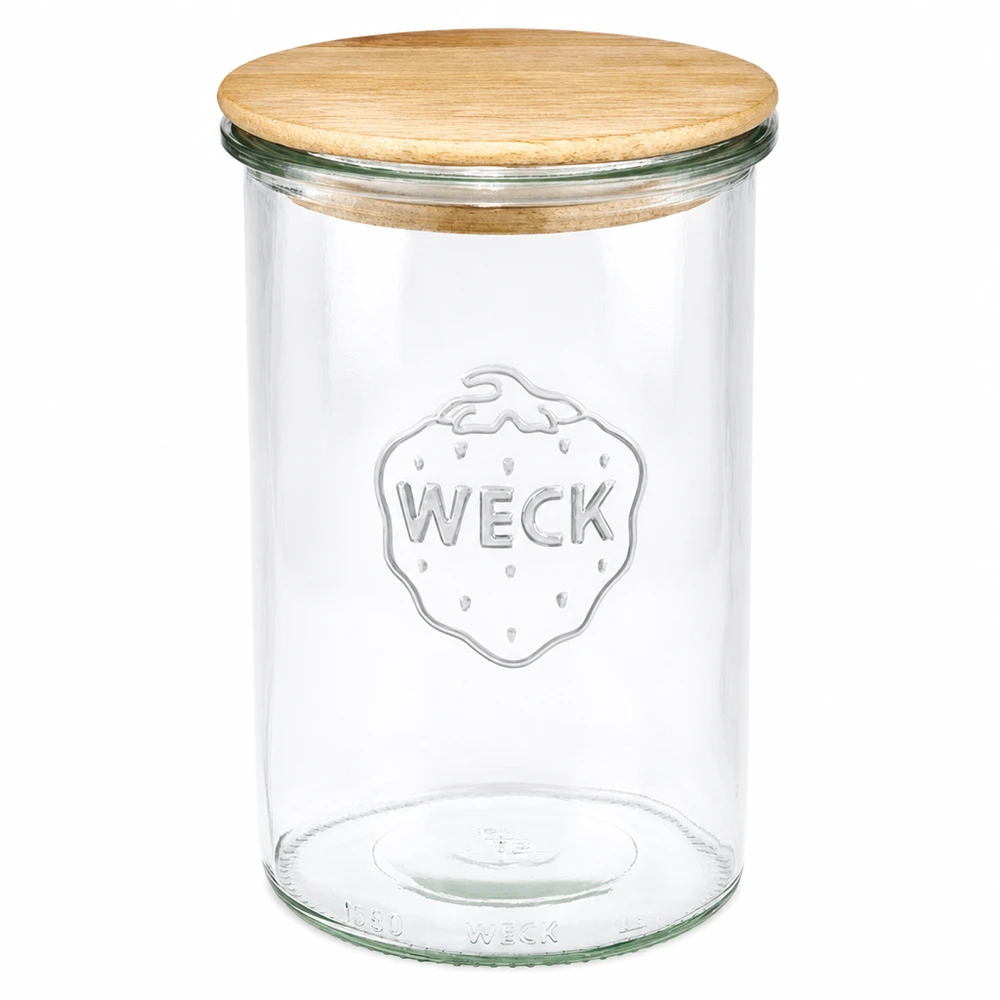 WECK 1000ml RR100 słoik z drewnianą pokrywką wykonany z drewna dębowego przezroczysty pusty słoik do przechowywania