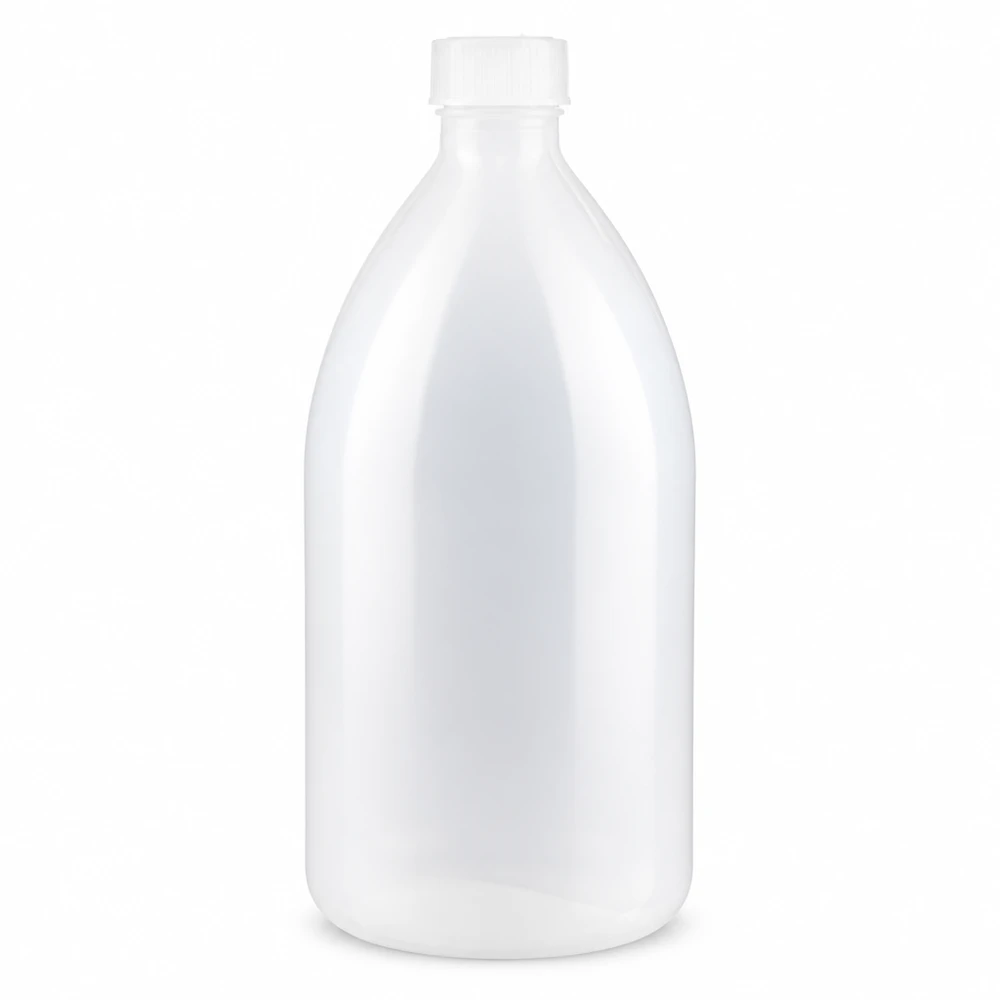 Butelka zakręcana 1000 ml, butelka laboratoryjna z wąską szyjką Robuste HDPE Enghalsflasche 1000ml in Weiß mit kindersicherem Schraubdeckel