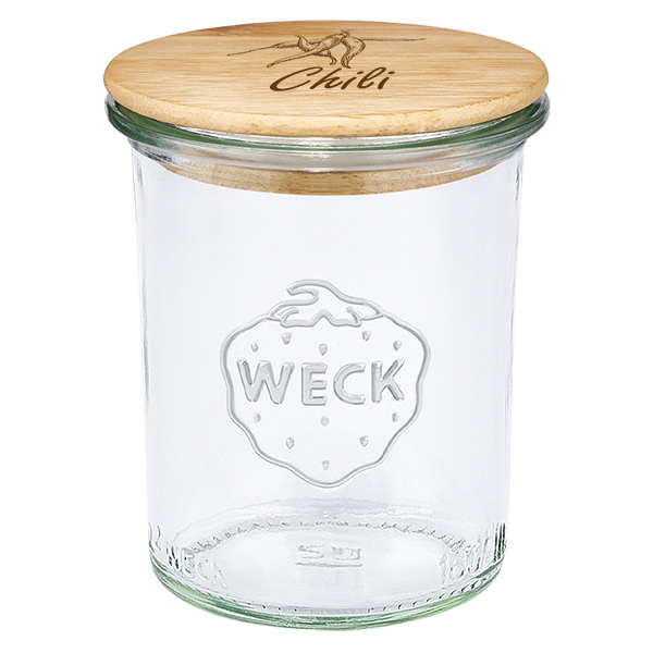 Drewniana pokrywa „Chili” z szklanym wkładem WECK 160 ml Drewniana pokrywa „Chili” z szklanym wkładem WECK 160 ml