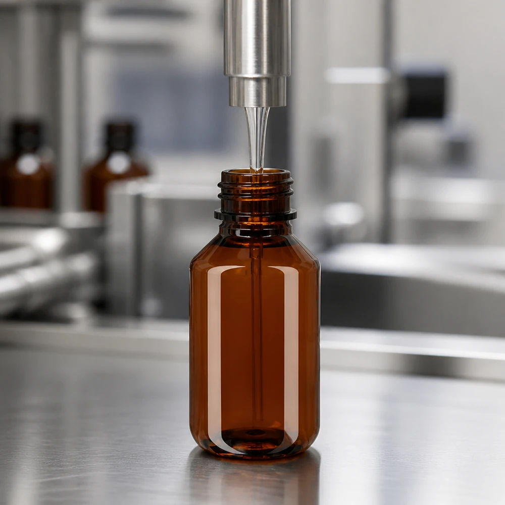 Pharmazeutische Abfüllung bernsteinfarbener 100ml Kunststoffflaschen mit schwarzem Zerstäuber
