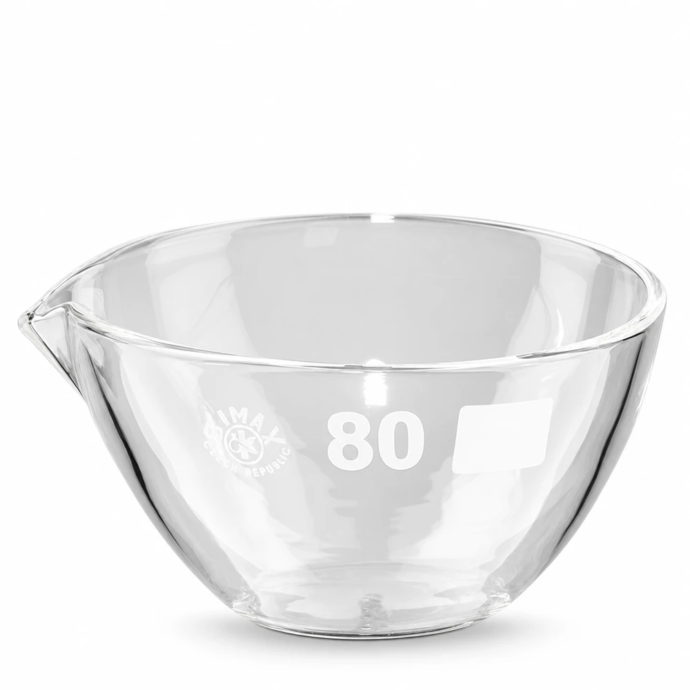 Naczynie do odparowywania o pojemności 90 ml z borokrzemianową wylewką Naczynie do odparowywania ze szkła borokrzemowego o pojemności 90 ml z praktyczną wylewką do użytku laboratoryjnego