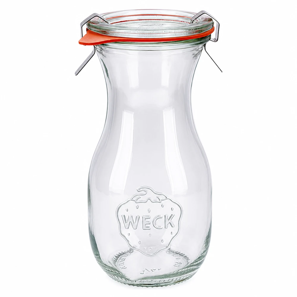 Kompletny zestaw do butelki na sok o pojemności 290 ml WECK RR60 WECK butelka na sok 290ml ze szklaną pokrywką i gumowym pierścieniem RR60 słoik na soki i przetwory