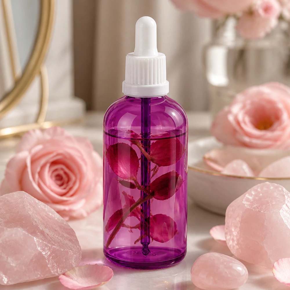 Butelka z pipetą 100 ml biała zakrętka Originality PurpleLine UT18/100 Butelka kosmetyczna 100 ml z pipetą w kolorze fioletowym do serum do twarzy i olejków do pielęgnacji skóry