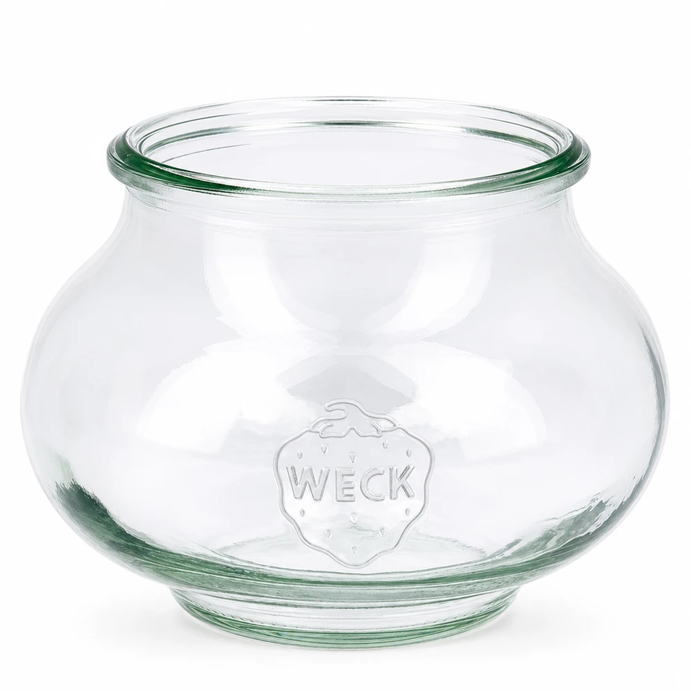 Szklany słoik dekoracyjny WECK RR80 o pojemności 560 ml Słoik na biżuterię WECK 560ml RR80 wykonany z przezroczystego szkła z wytłoczonym logo i szerokim otworem do konserwowania i przechowywania.