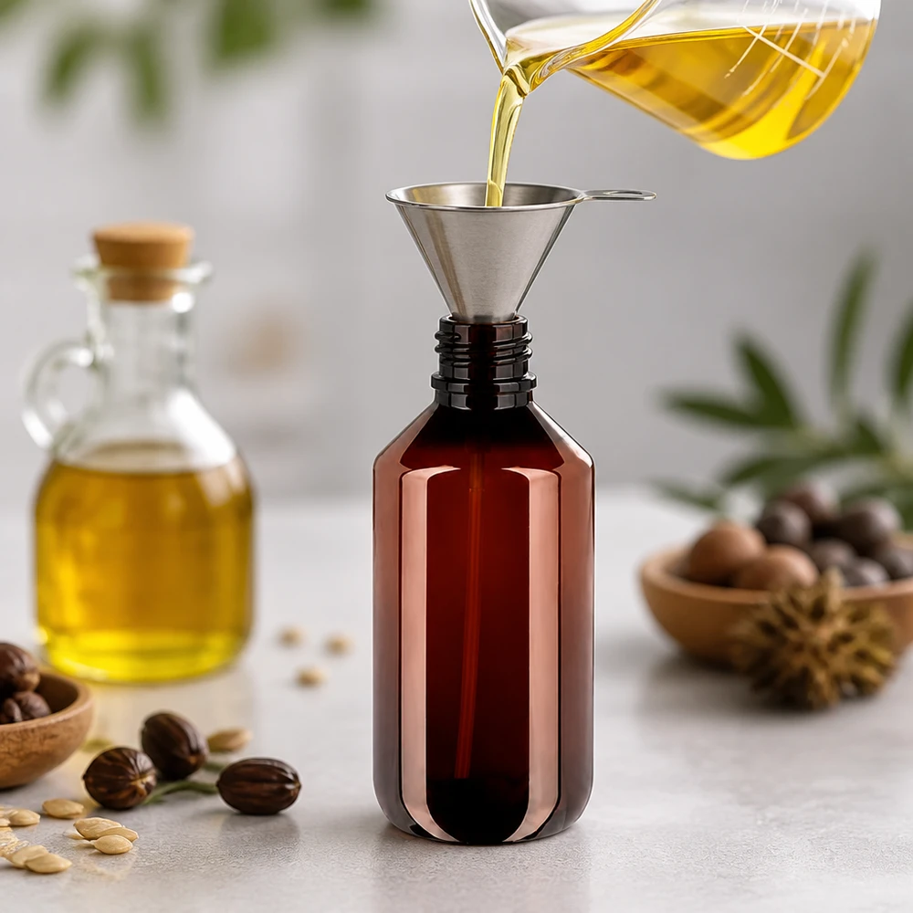 Butelka PET 200 ml z czarnym atomizerem 200ml PET Flasche in Braun mit schwarzem Zerstäuber ideal für natürliche Haut und Haarpflege