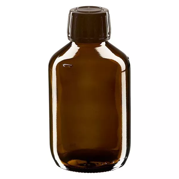 Butelka na lek 200 ml brązowa, zakrętka brązowa z pierścieniem ApoGlas. Farmaceutyczna jakość produkcji UE. Gwint 28 mm (PP28). (syrop, butelka z lekkiego szkła) Butelka na lek 200 ml brązowa, zakrętka brązowa z pierścieniem ApoGlas. Farmaceutyczna jakość produkcji UE. Gwint 28 mm (PP28). (syrop, butelka z lekkiego szkła)