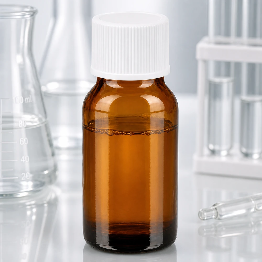 Butelka 10 ml 11 mm SV biała STD BrownLine UT18/10 Kompaktowa butelka laboratoryjna o pojemności 10 ml wykonana z bursztynowego szkła z białą zakrętką do precyzyjnego dozowania